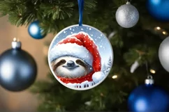 Sloth Winter Scene Round Ornament Sublimation PNG Product Image 4