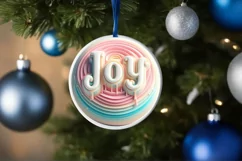 Pastel 3D Joy Round Sticker Ornament PNG Product Image 1