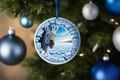 Zebra in Icy Wall Round Ornament Sublimation PNG Product Image 1