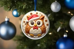 Round 3D Martzipan Christmas Owl Sublimation PNG Product Image 1