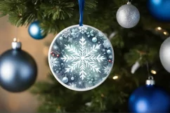 Snowflake Christmas Round Ornament Sublimation PNG Product Image 4