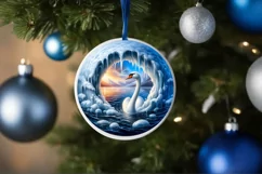 Melting Ice Wall Swan Smiling Round Ornament Christmas Product Image 1