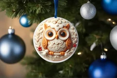 Round 3D Martzipan Christmas Owl Sublimation PNG Product Image 4