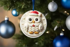Round 3D Martzipan Christmas Owl Sublimation PNG Product Image 1
