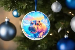 Hippo Smiling Round Ornament Sublimation PNG Product Image 1