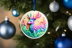 Pastel 3D Christmas Deer Round Sticker Ornament PNG Product Image 1