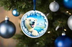 Polar Bear Smiling Round Ornament Sublimation PNG Product Image 1