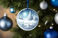 Happy New Year Round Christmas Ornament Sublimation PNG Product Image 4