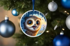 Owl Smiling Round Ornament Sublimation PNG Product Image 4