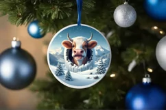 Cow Smiling Round Ornament Sublimation PNG Product Image 4