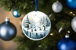 Penguins Winter Round Ornament Sublimation PNG Product Image 1
