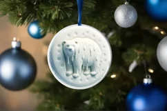 Round 3D Polar Bear Round Sticker Ornament PNG Product Image 1