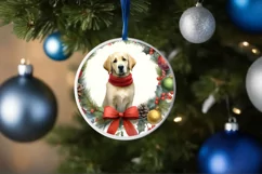 Christmas Dog Round Ornament Sublimation PNG Product Image 4