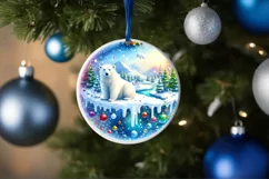 Round Christmas Ornament with Polar Bear PNG Product Image 4
