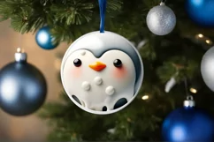 Penguin Round Ornament Sublimation PNG Product Image 1