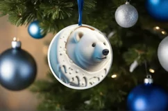 Round 3D Polar Bear Round Sticker Ornament PNG Product Image 1