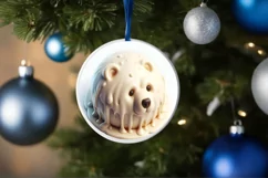 Round 3D Polar Bear Round Sticker Ornament PNG Product Image 4