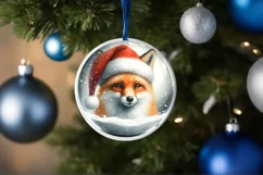 Winter Fox Round Ornament Sublimation PNG Product Image 4