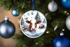 Round Christmas Ornament with Cow PNG Product Image 4