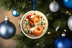 Christmas Fox Round Ornament Sublimation PNG Product Image 4