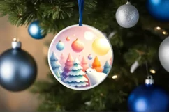 Winter Scene with Polar Bear Round Sticker Ornament Product Image 4