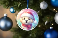 Winter Puppy Round Ornament Sublimation PNG Product Image 4