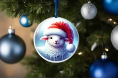 Winter Lamb Round Ornament Sublimation PNG Product Image 1