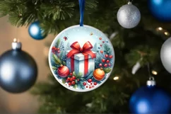 Colorful Gift Christmas Round Ornament Sublimation PNG Product Image 1