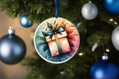Colorful Gift Christmas Round Ornament Sublimation PNG Product Image 4