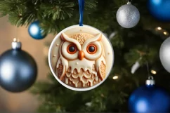 Round 3D Martzipan Christmas Owl Ornament Sublimation PNG Product Image 4