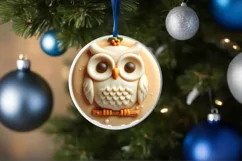Round 3D Martzipan Christmas Owl Ornament Sublimation PNG Product Image 4