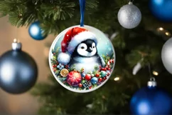 Watercolor Christmas Penguin Ornament Sublimation PNG Product Image 4