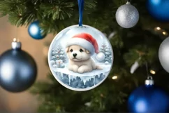 Winter Scene Puppy Portrait Round Sticker Product Image 1
