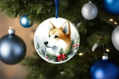 Christmas Dog Round Ornament Sublimation PNG Product Image 1