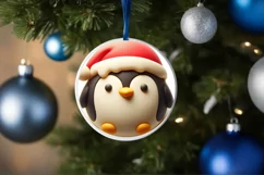 Christmas Penguin Round Ornament Sublimation PNG Product Image 1
