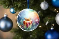 Colorful Christmas Gift Round Ornament Sublimation PNG Product Image 1