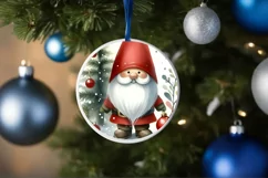 Christmas Gnome Round Ornament Sublimation PNG Product Image 1