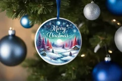 Winter Scene Merry Christmas Round Ornament Sublimation PNG Product Image 4