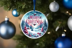 Winter Scene Merry Christmas Round Ornament Sublimation PNG Product Image 4