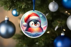 Penguin Santa Hat 3D Round Pastel Watercolor Sublimation PNG Product Image 4