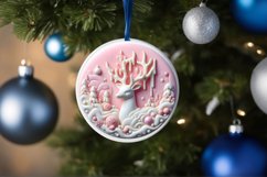 Pastel Christmas Deer Round Ornament Sublimation PNG Product Image 4