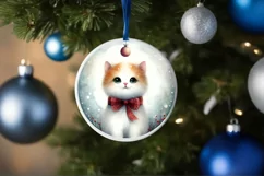 Watercolor Cat Christmas Ornament PNG Product Image 4