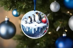 3D Watercolor Winter Penguins PNG Product Image 1