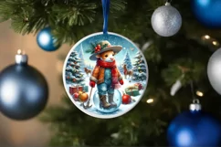 Cow Winter Scene Round Ornament Sublimation PNG Product Image 4