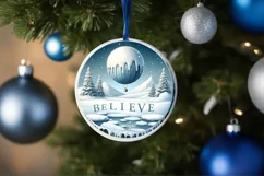 Round Winter Scene Believe Ornament PNG Product Image 4