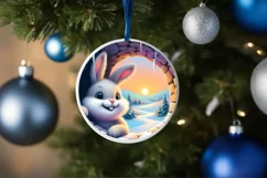 Snow Rabbit Round Painting Sublimation PNG Product Image 1