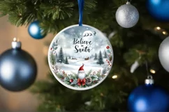 Winter Scene Believe in Santa Round Ornament Sublimation PNG Product Image 4