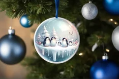 Round Winter Scene with Penguins Ornament PNG Product Image 4