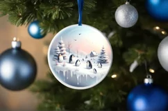 Round Winter Scene with Penguins Ornament PNG Product Image 4