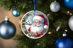 Santa Round Ornament Sublimation PNG Product Image 4